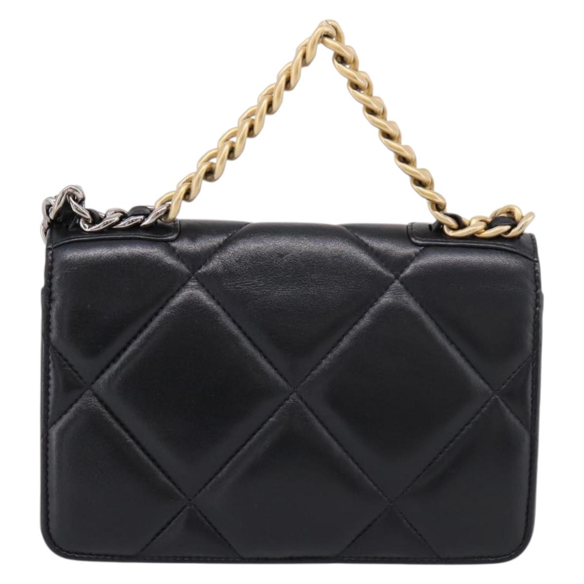 CHANEL Matelasse19 Chain Shoulder Bag Leather 2way Black Gold CC Auth 209912M