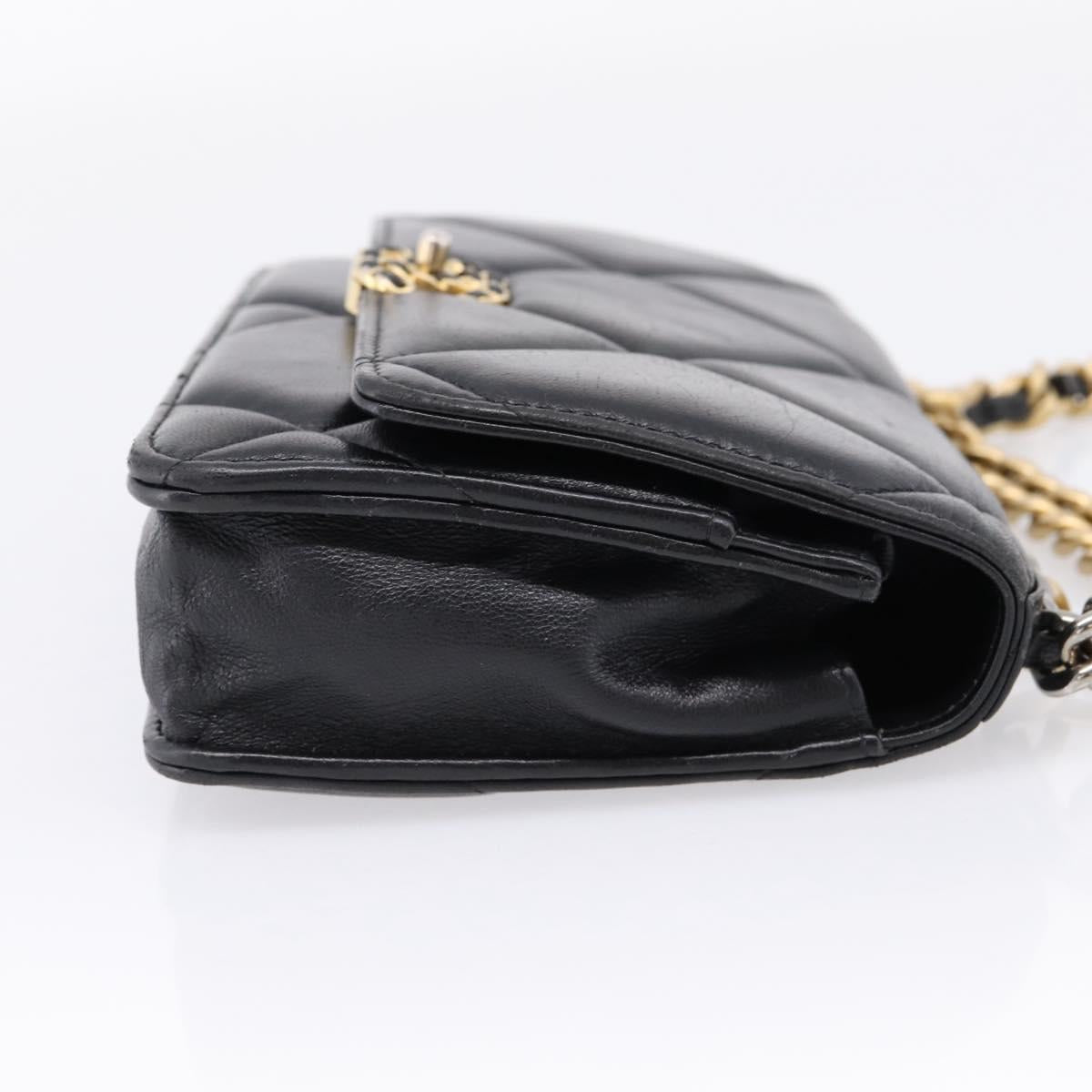 CHANEL Matelasse19 Chain Shoulder Bag Leather 2way Black Gold CC Auth 209912M