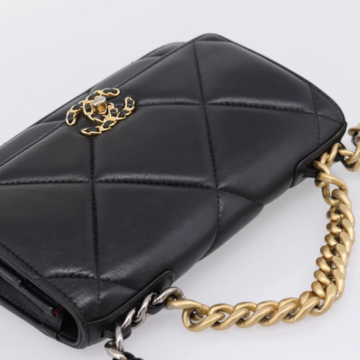CHANEL Matelasse19 Chain Shoulder Bag Leather 2way Black Gold CC Auth 209912M