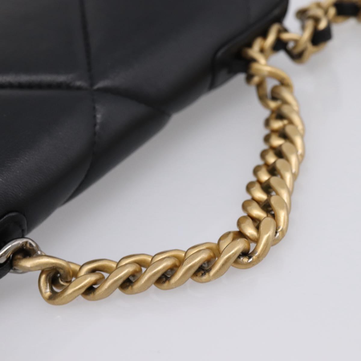 CHANEL Matelasse19 Chain Shoulder Bag Leather 2way Black Gold CC Auth 209912M