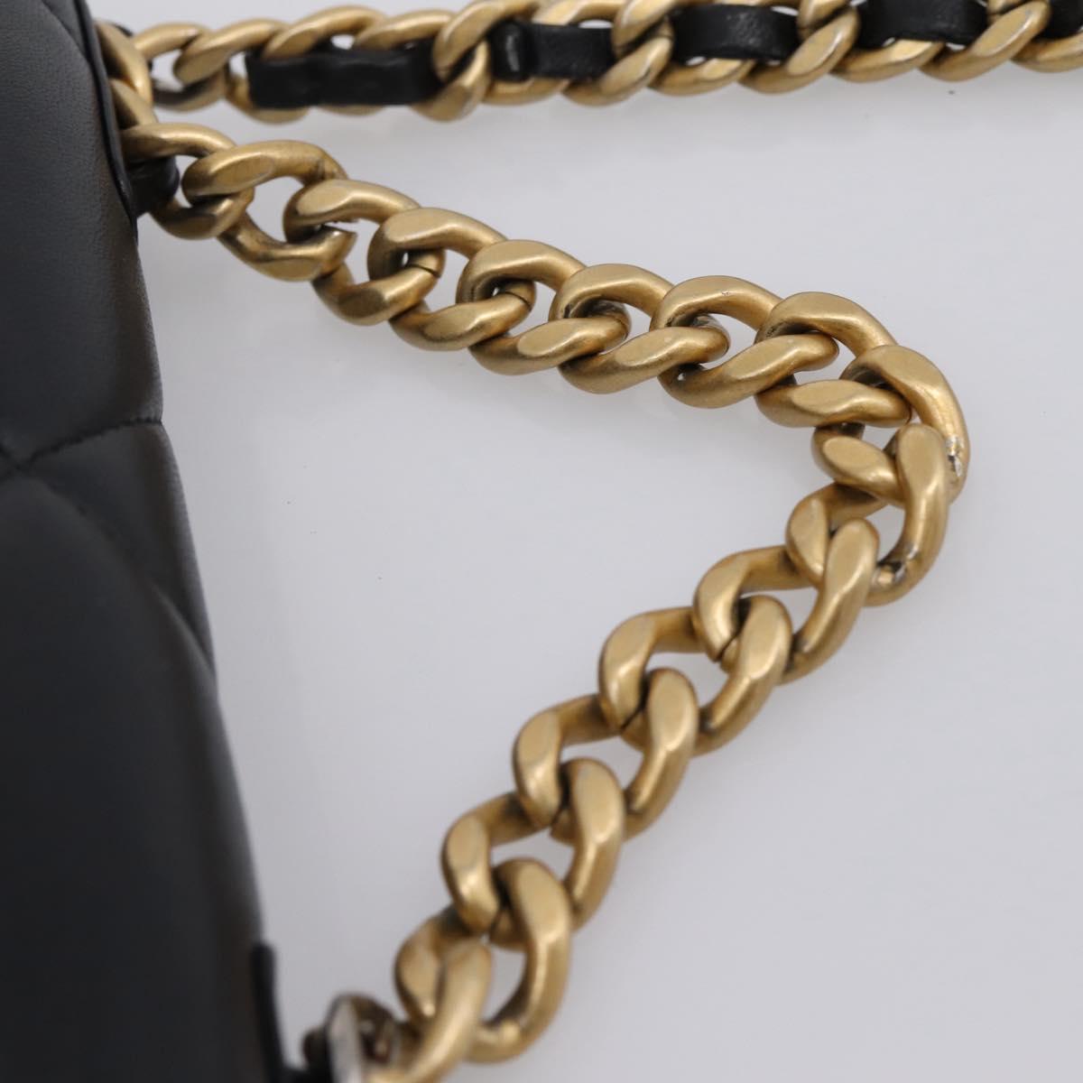 CHANEL Matelasse19 Chain Shoulder Bag Leather 2way Black Gold CC Auth 209912M