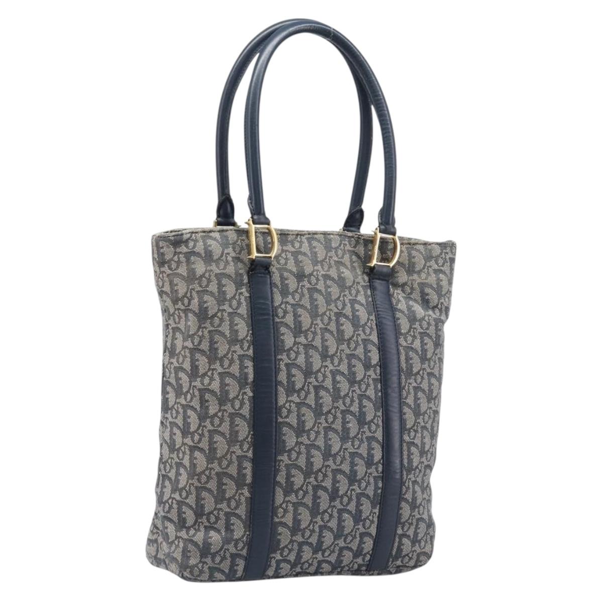 Christian Dior Trotter Canvas Tote Bag Navy Gold Auth 209916