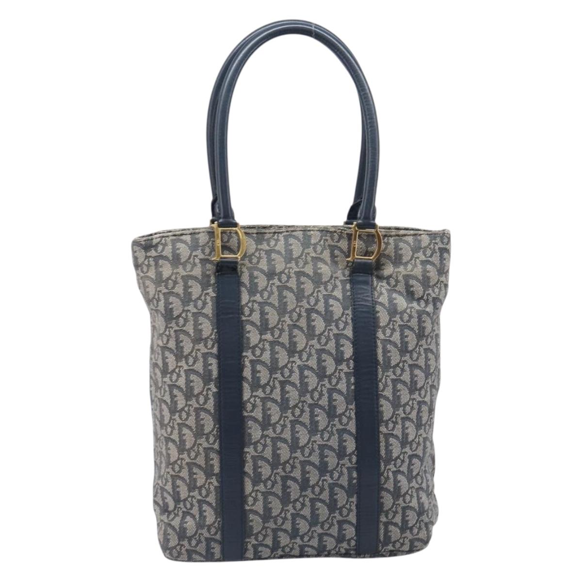 Christian Dior Trotter Canvas Tote Bag Navy Gold Auth 209916