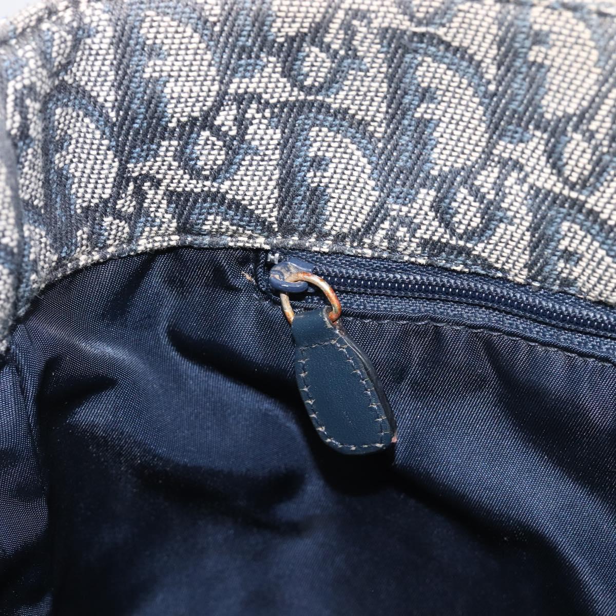 Christian Dior Trotter Canvas Tote Bag Navy Gold Auth 209916