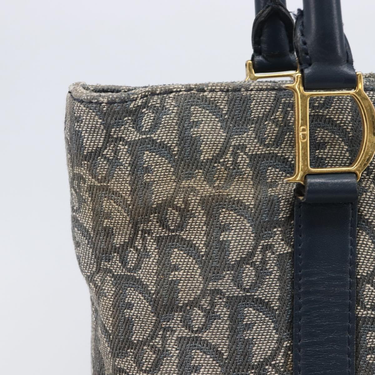 Christian Dior Trotter Canvas Tote Bag Navy Gold Auth 209916
