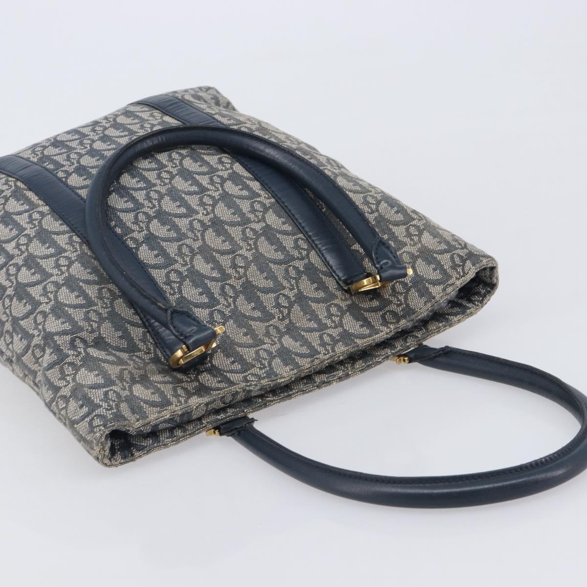 Christian Dior Trotter Canvas Tote Bag Navy Gold Auth 209916