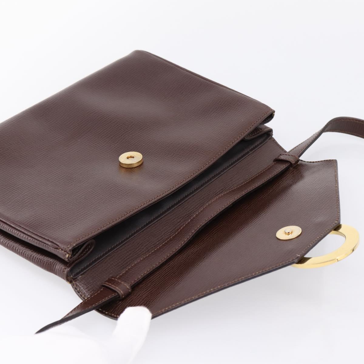 CELINE Circle Shoulder Bag Leather Brown Gold Auth 209917V