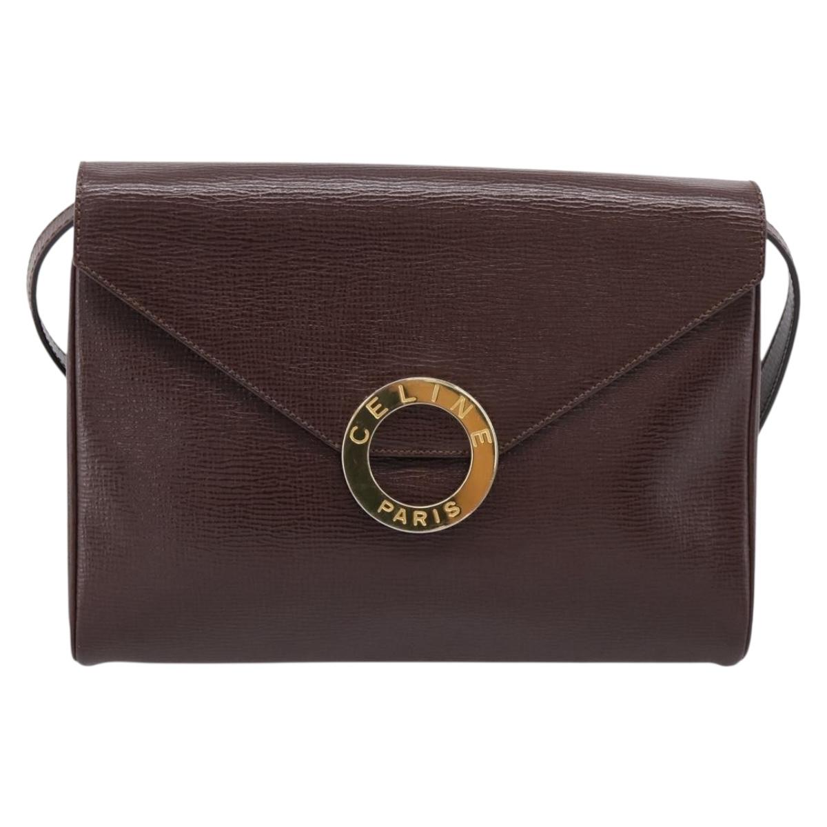 CELINE Circle Shoulder Bag Leather Brown Gold Auth 209917V