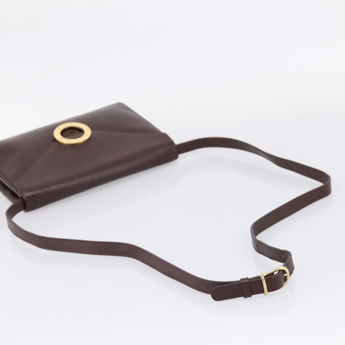 CELINE Circle Shoulder Bag Leather Brown Gold Auth 209917V
