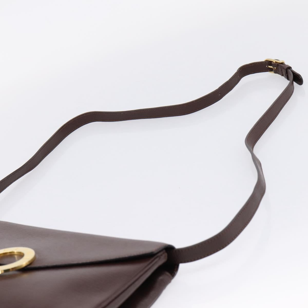CELINE Circle Shoulder Bag Leather Brown Gold Auth 209917V