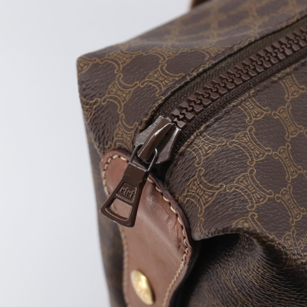 CELINE Macadam Canvas Tote Bag PVC Leather Brown Gold Auth 209918