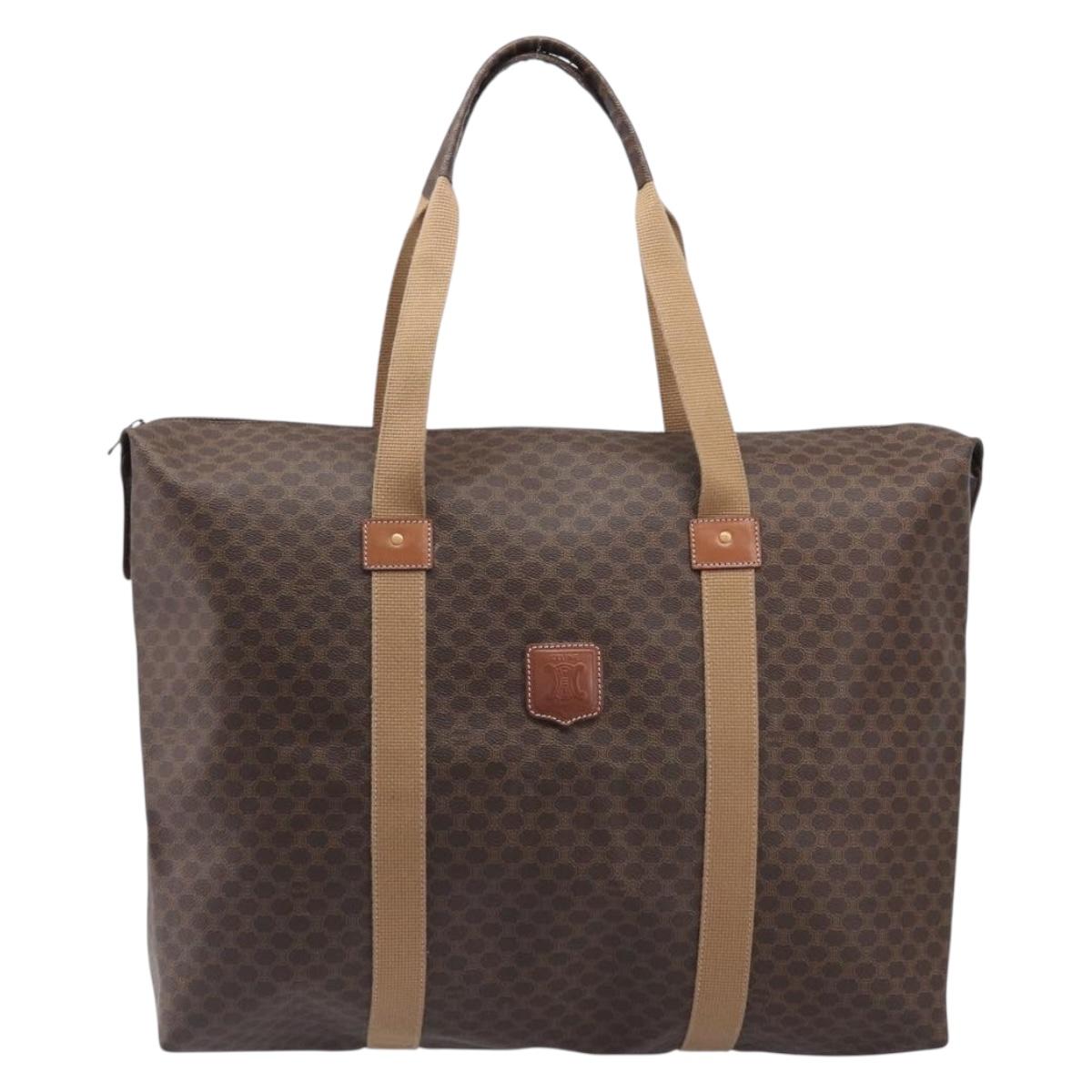 CELINE Macadam Canvas Tote Bag PVC Leather Brown Gold Auth 209918