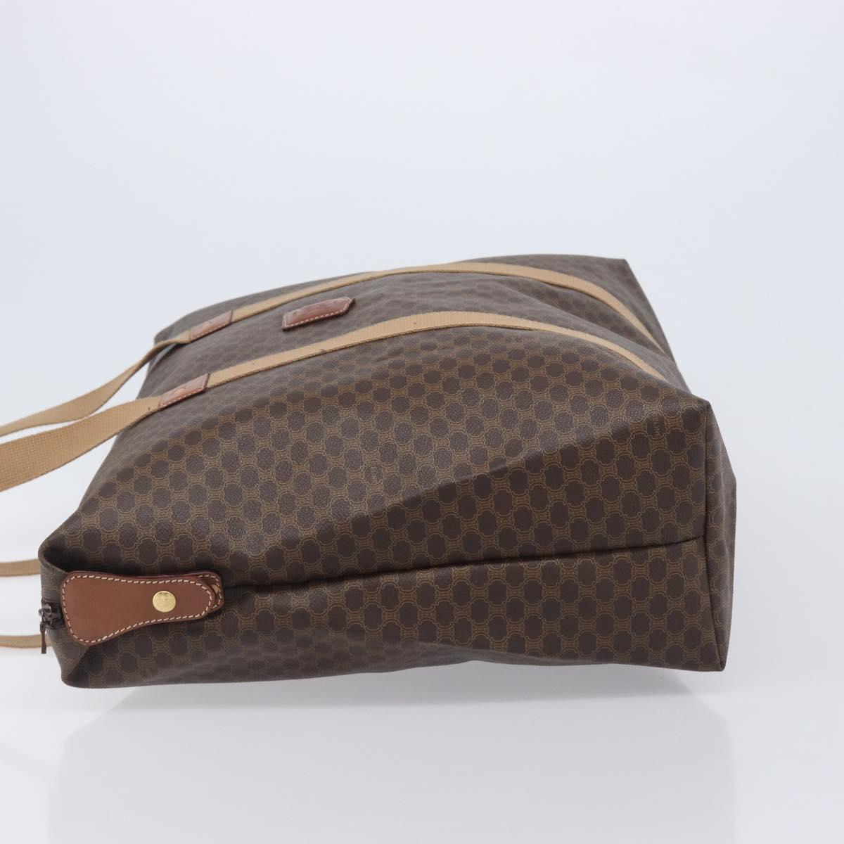 CELINE Macadam Canvas Tote Bag PVC Leather Brown Gold Auth 209918
