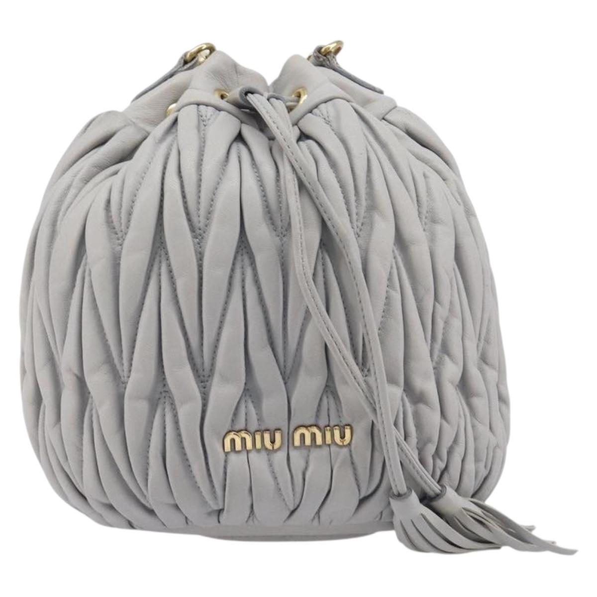 Miu Miu Matelasse Shoulder Bag Leather Gray Gold Auth 209919V