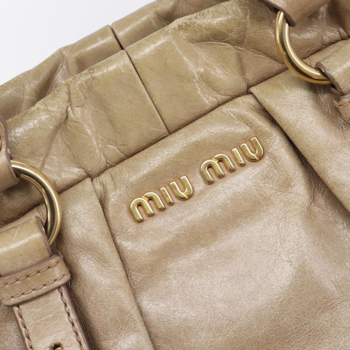 Miu Miu Hand Bag Vitellolux 2way Beige Gold Auth 209920A