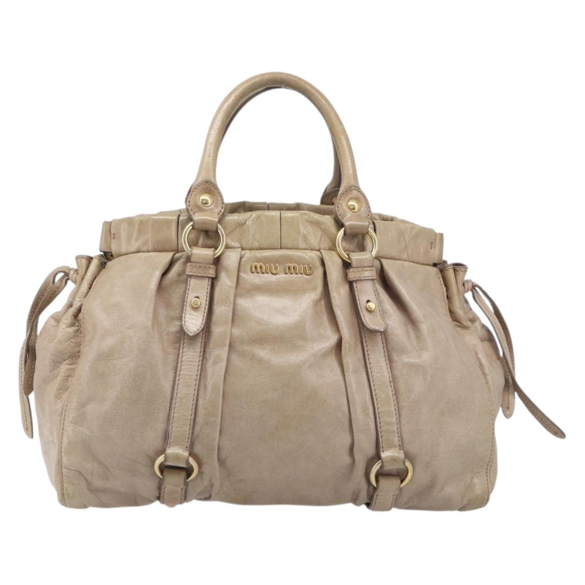 Miu Miu Hand Bag Vitellolux 2way Beige Gold Auth 209920A