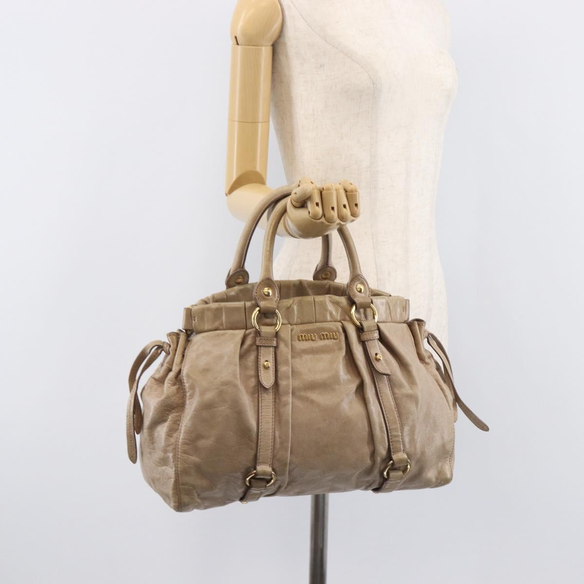 Miu Miu Hand Bag Vitellolux 2way Beige Gold Auth 209920A