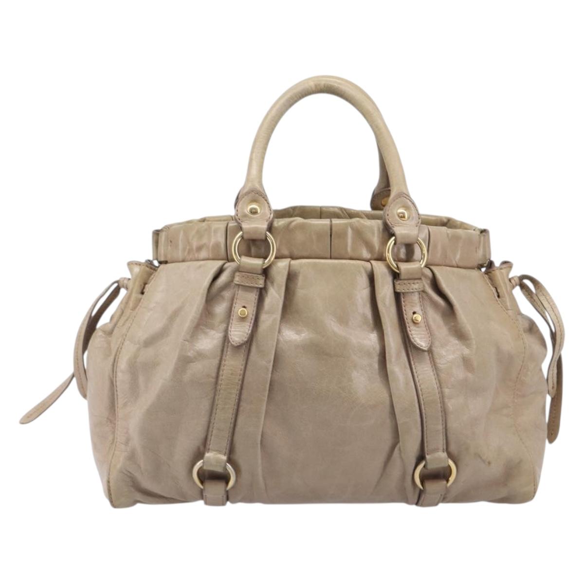 Miu Miu Hand Bag Vitellolux 2way Beige Gold Auth 209920A
