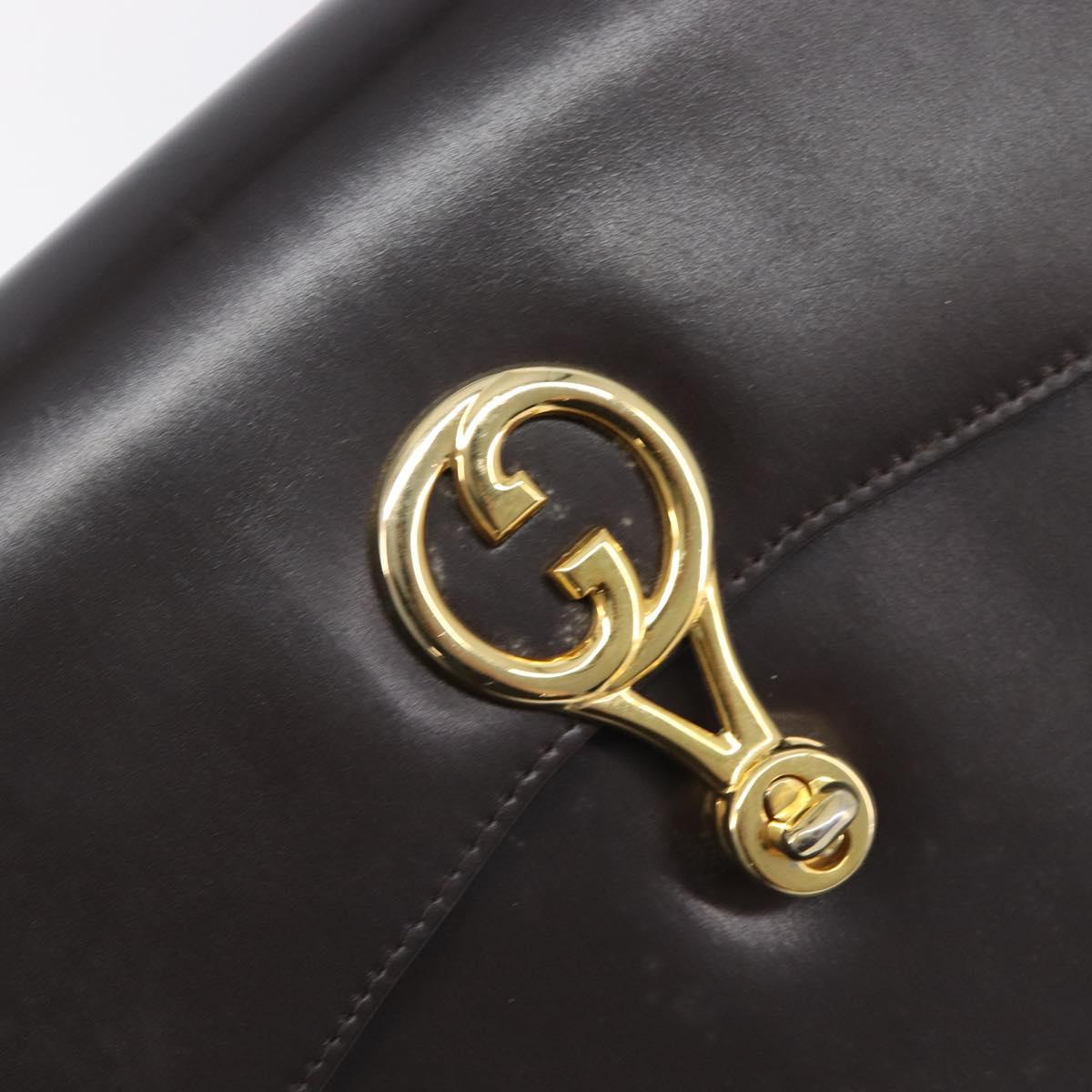 GUCCI Shoulder Bag Leather Brown Gold Auth 209924