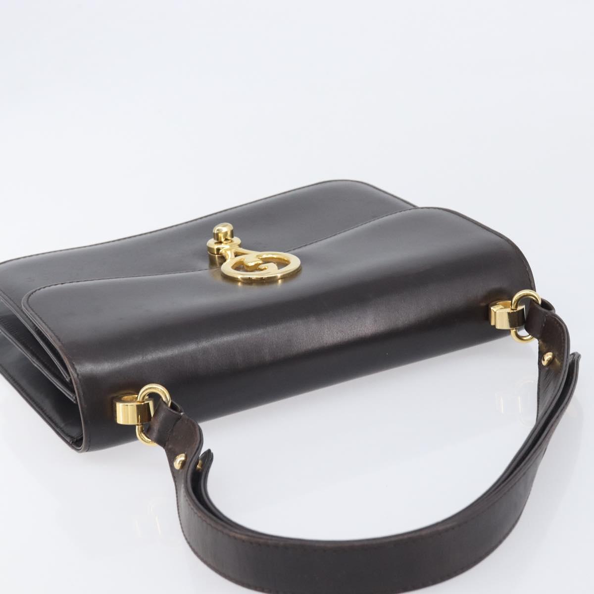 GUCCI Shoulder Bag Leather Brown Gold Auth 209924