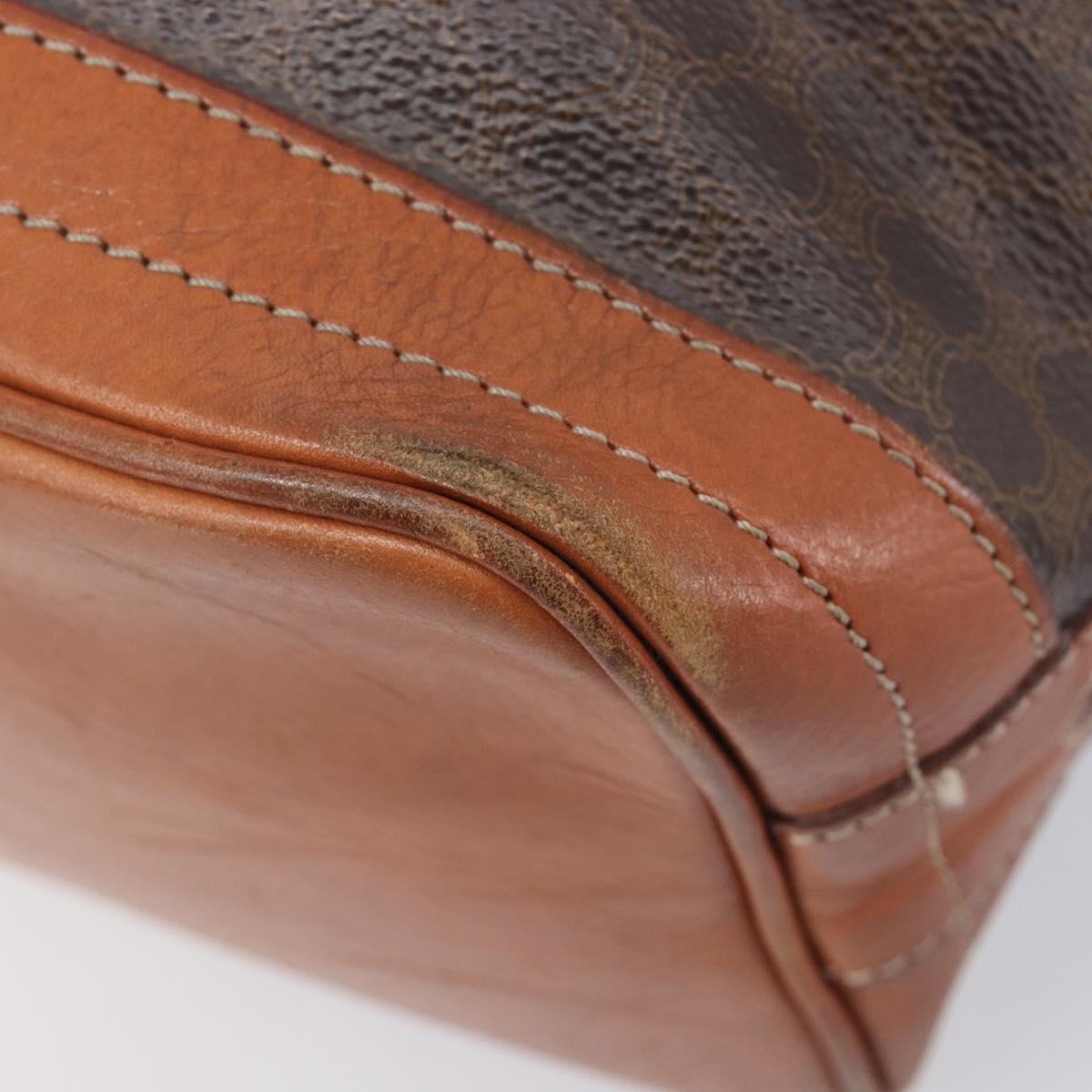 CELINE Macadam Canvas Shoulder Bag PVC Leather Brown Gold Auth 209928