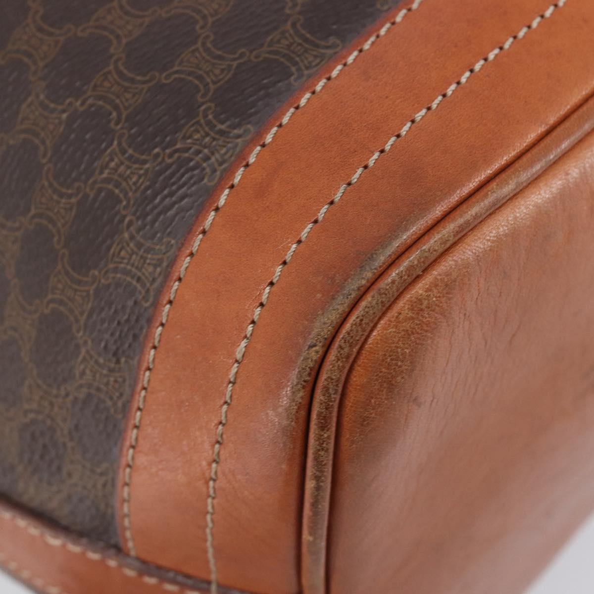 CELINE Macadam Canvas Shoulder Bag PVC Leather Brown Gold Auth 209928