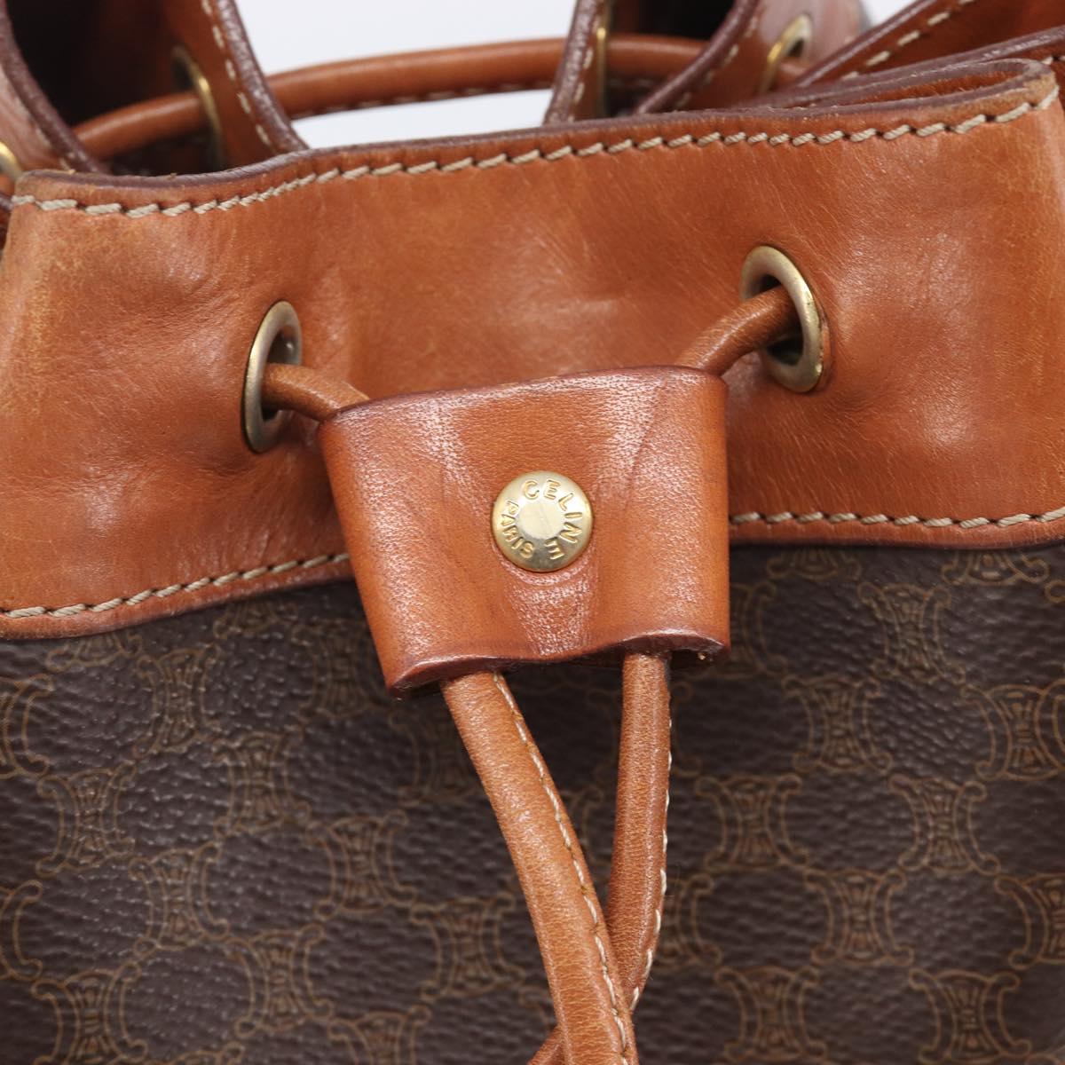 CELINE Macadam Canvas Shoulder Bag PVC Leather Brown Gold Auth 209928