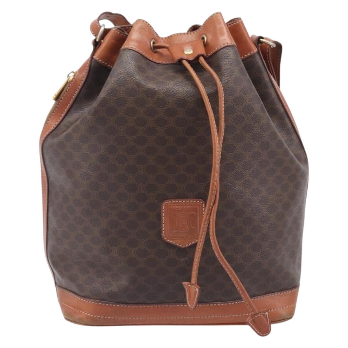 CELINE Macadam Canvas Shoulder Bag PVC Leather Brown Gold Auth 209928