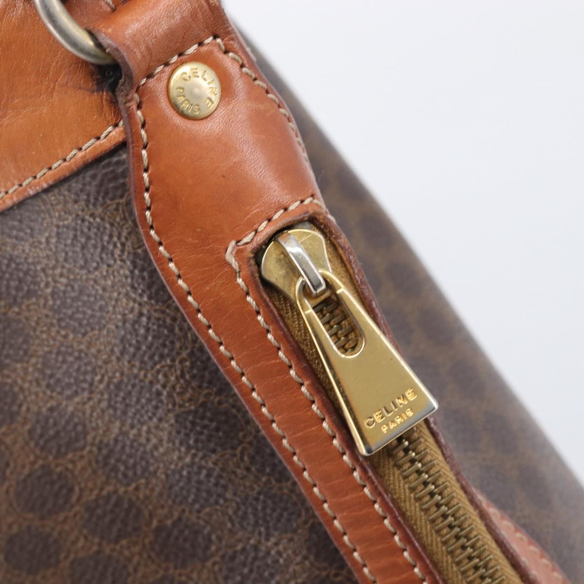 CELINE Macadam Canvas Shoulder Bag PVC Leather Brown Gold Auth 209928