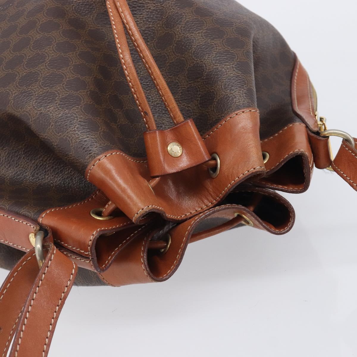 CELINE Macadam Canvas Shoulder Bag PVC Leather Brown Gold Auth 209928