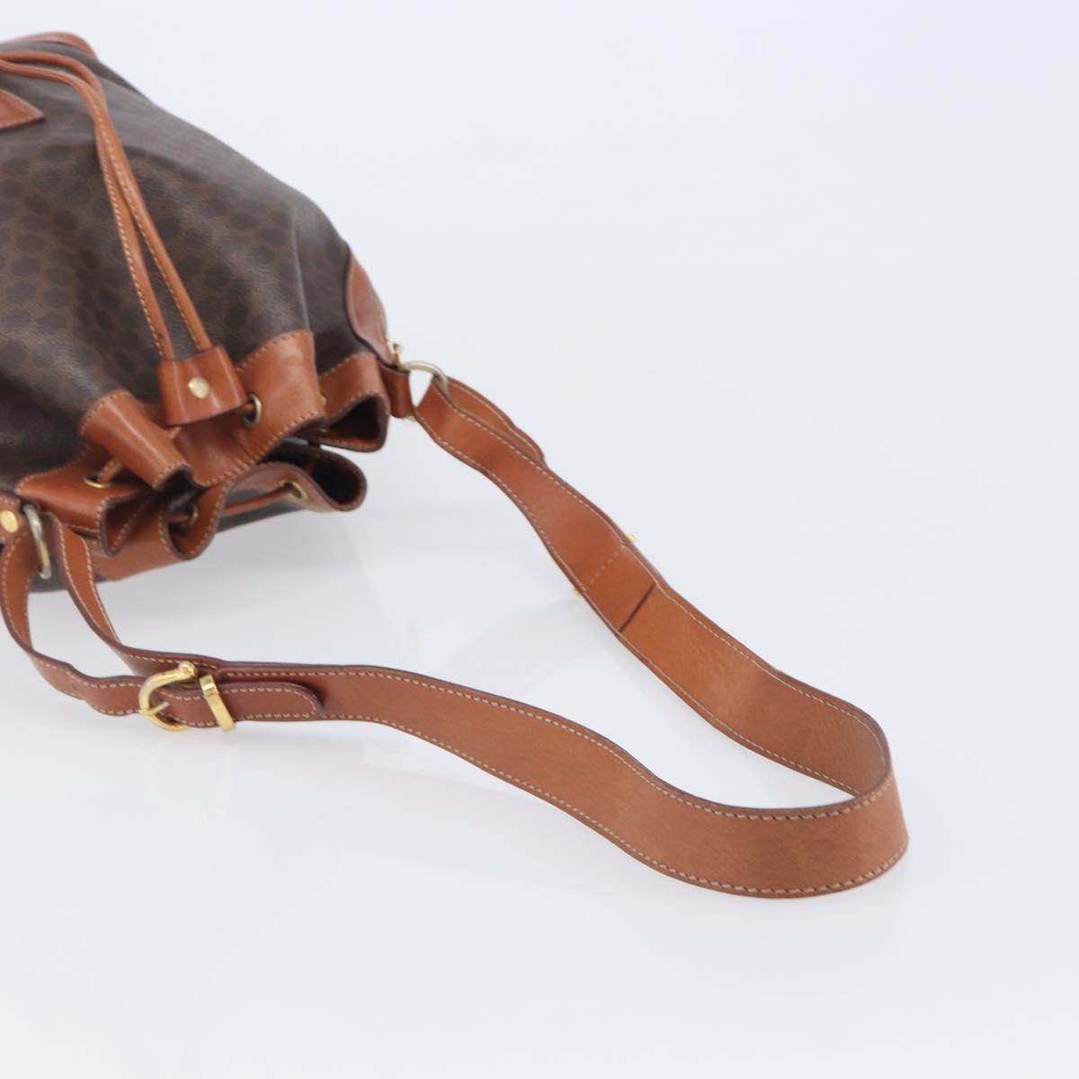 CELINE Macadam Canvas Shoulder Bag PVC Leather Brown Gold Auth 209928