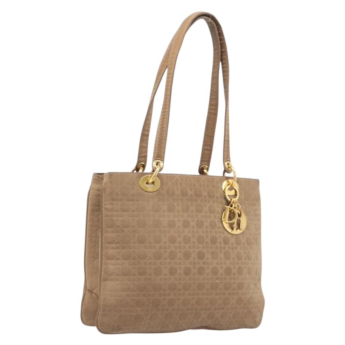 Christian Dior Canage Tote Bag Nylon Beige Gold Auth 209933