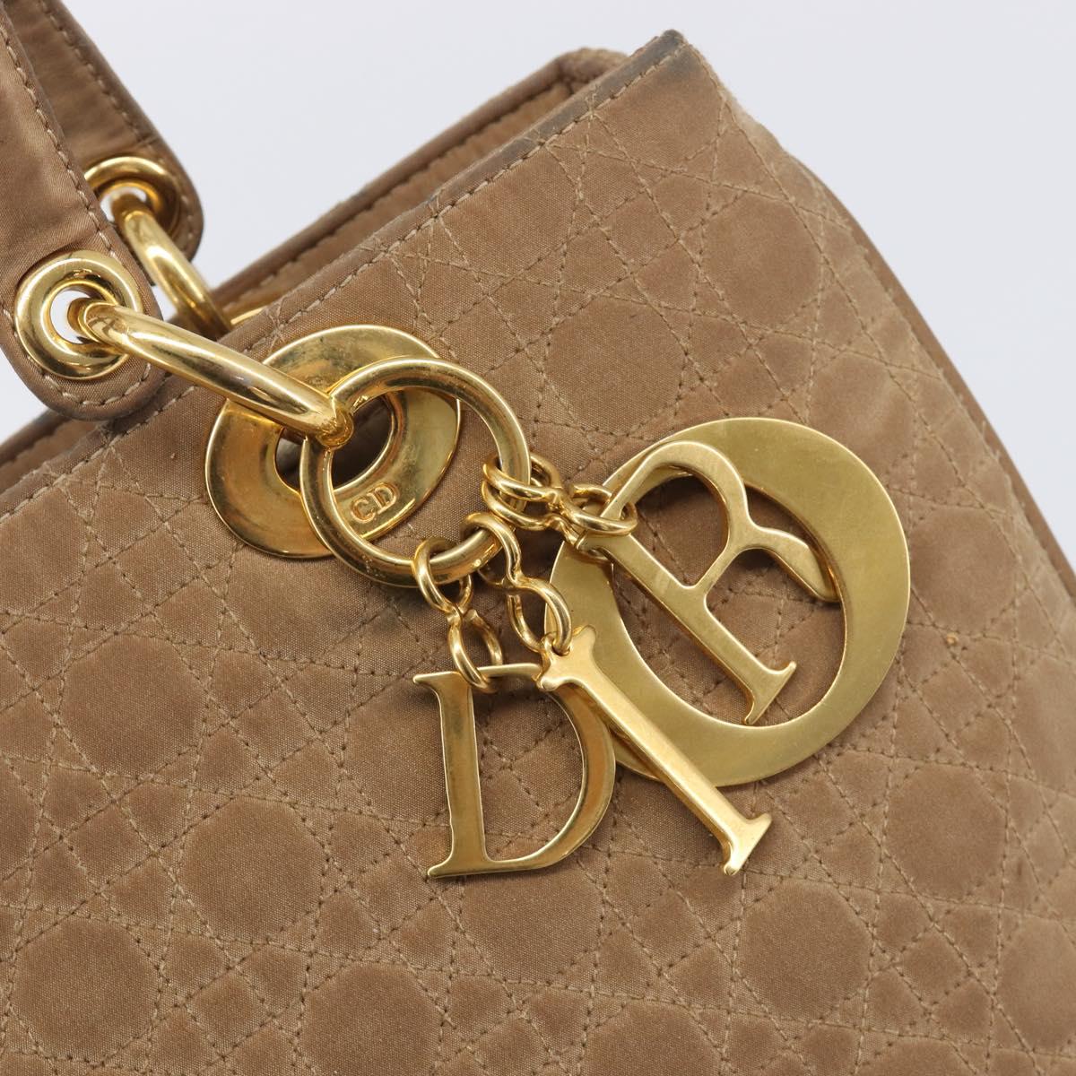 Christian Dior Canage Tote Bag Nylon Beige Gold Auth 209933