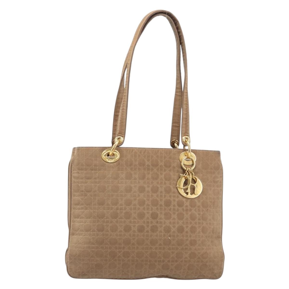 Christian Dior Canage Tote Bag Nylon Beige Gold Auth 209933