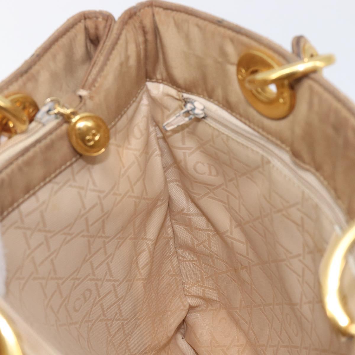 Christian Dior Canage Tote Bag Nylon Beige Gold Auth 209933