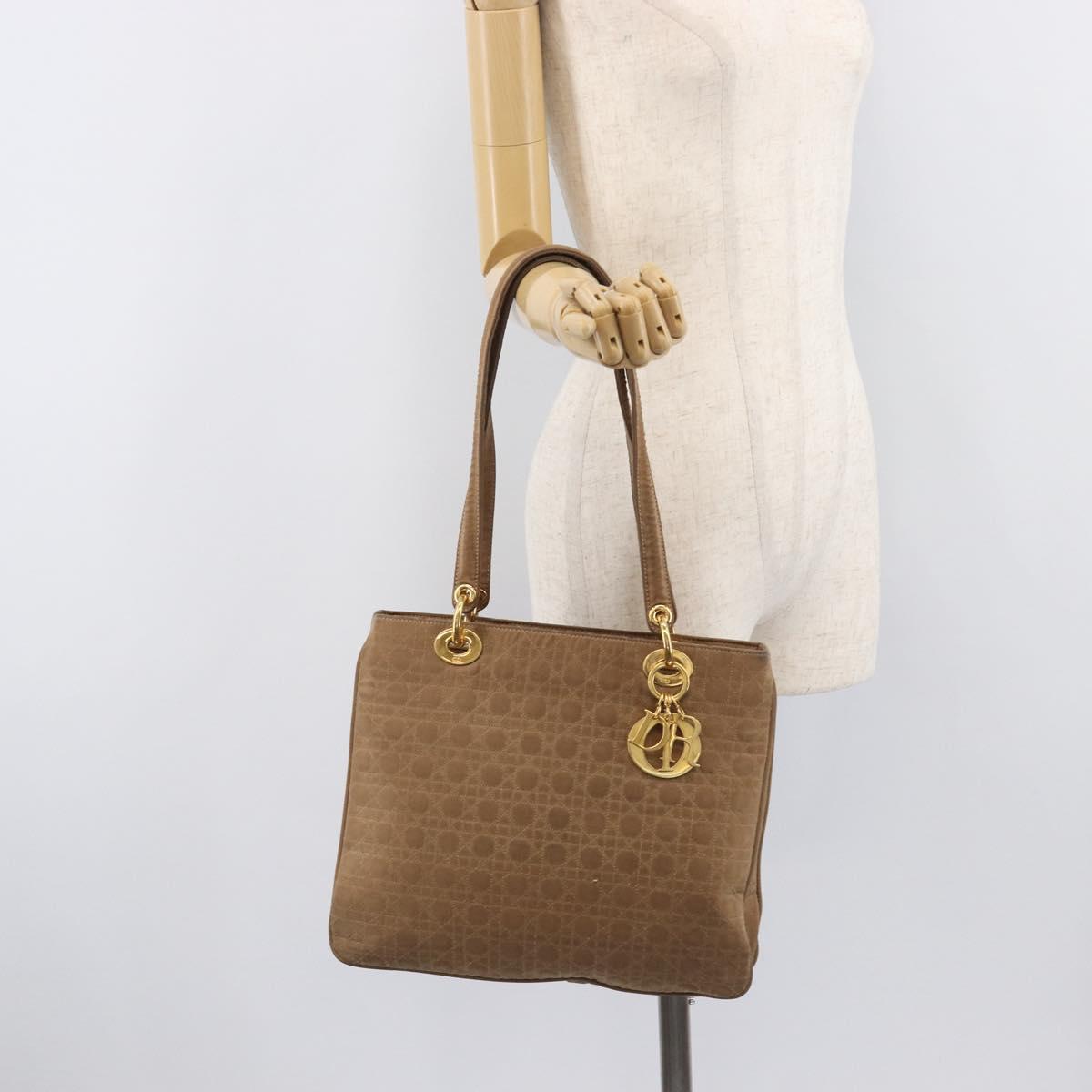 Christian Dior Canage Tote Bag Nylon Beige Gold Auth 209933