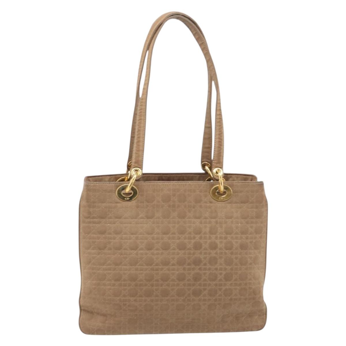 Christian Dior Canage Tote Bag Nylon Beige Gold Auth 209933