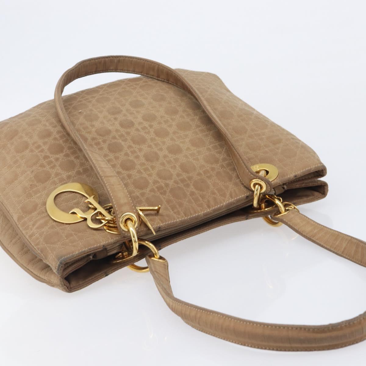 Christian Dior Canage Tote Bag Nylon Beige Gold Auth 209933