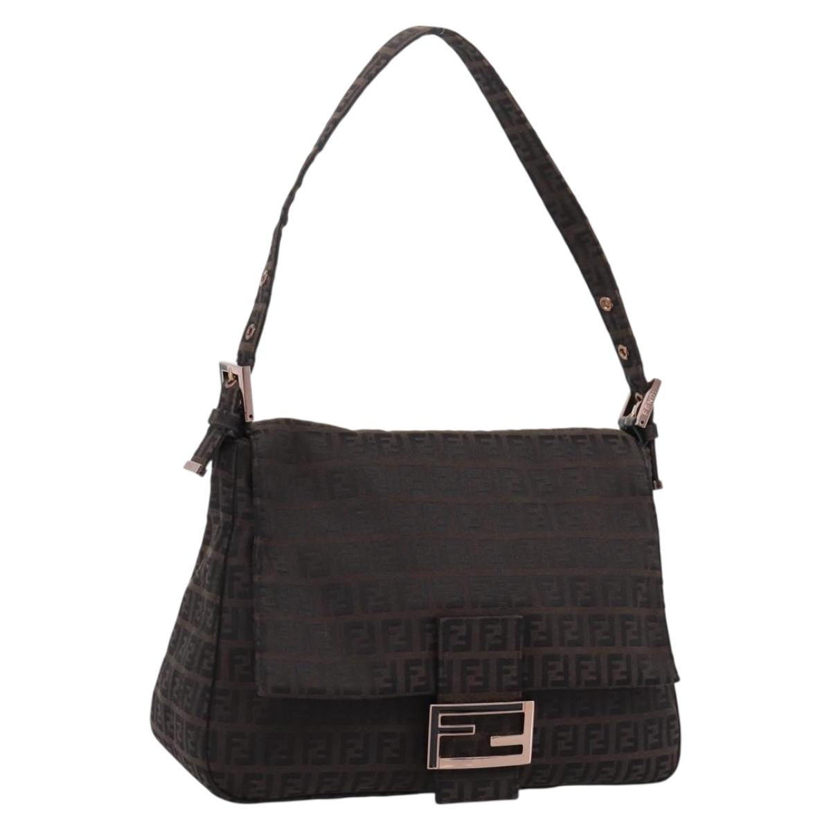 FENDI Zucchino Canvas Mamma Baguette Shoulder Bag Brown 8BR001 Auth 209938V