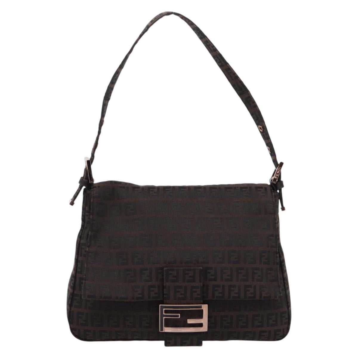 FENDI Zucchino Canvas Mamma Baguette Shoulder Bag Brown 8BR001 Auth 209938V