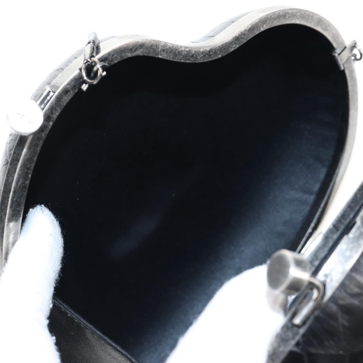Saint Laurent Chain Love Box Shoulder Bag Leather Black Silver Auth 209941M