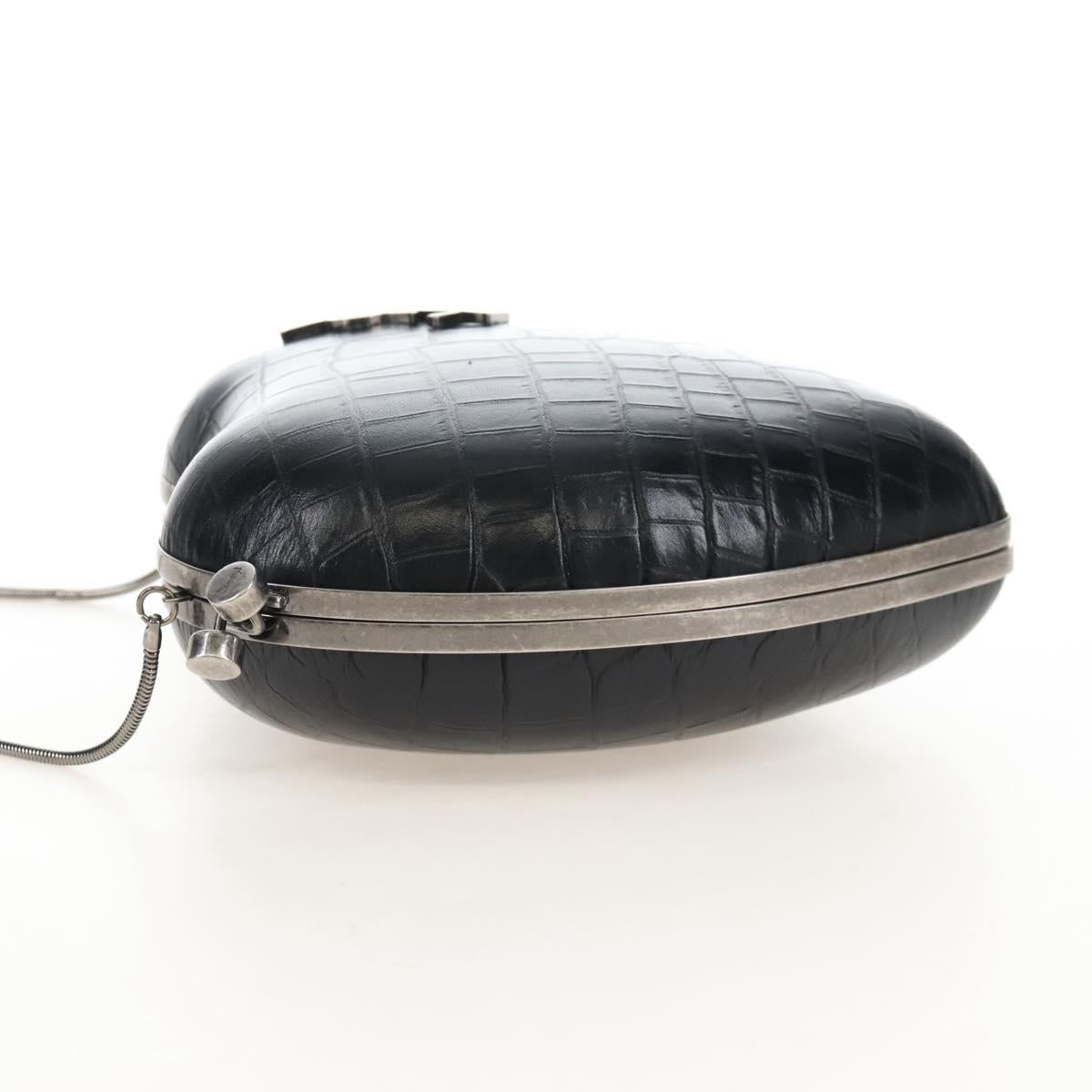 Saint Laurent Chain Love Box Shoulder Bag Leather Black Silver Auth 209941M