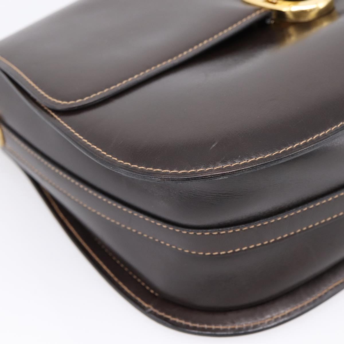 GUCCI Shoulder Bag Leather Brown Gold Auth 209942V