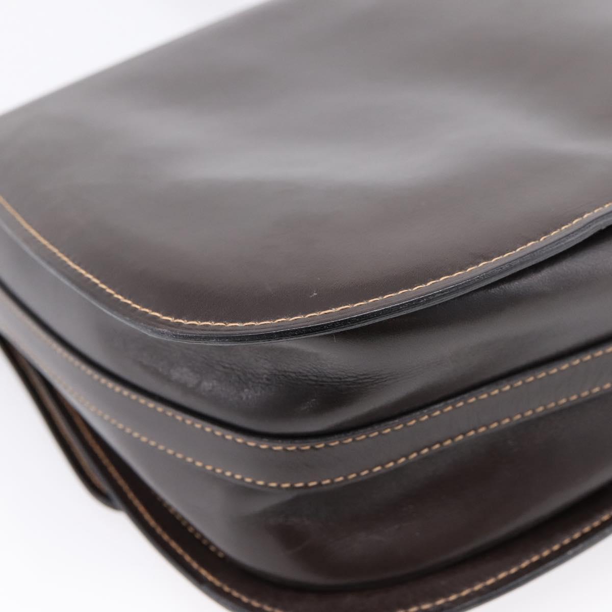 GUCCI Shoulder Bag Leather Brown Gold Auth 209942V