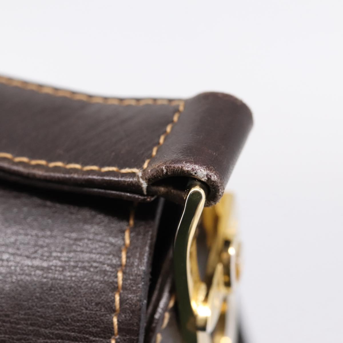 GUCCI Shoulder Bag Leather Brown Gold Auth 209942V