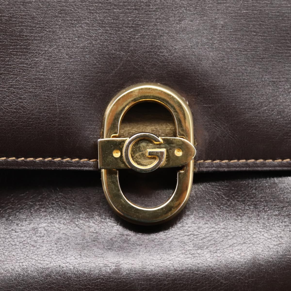 GUCCI Shoulder Bag Leather Brown Gold Auth 209942V