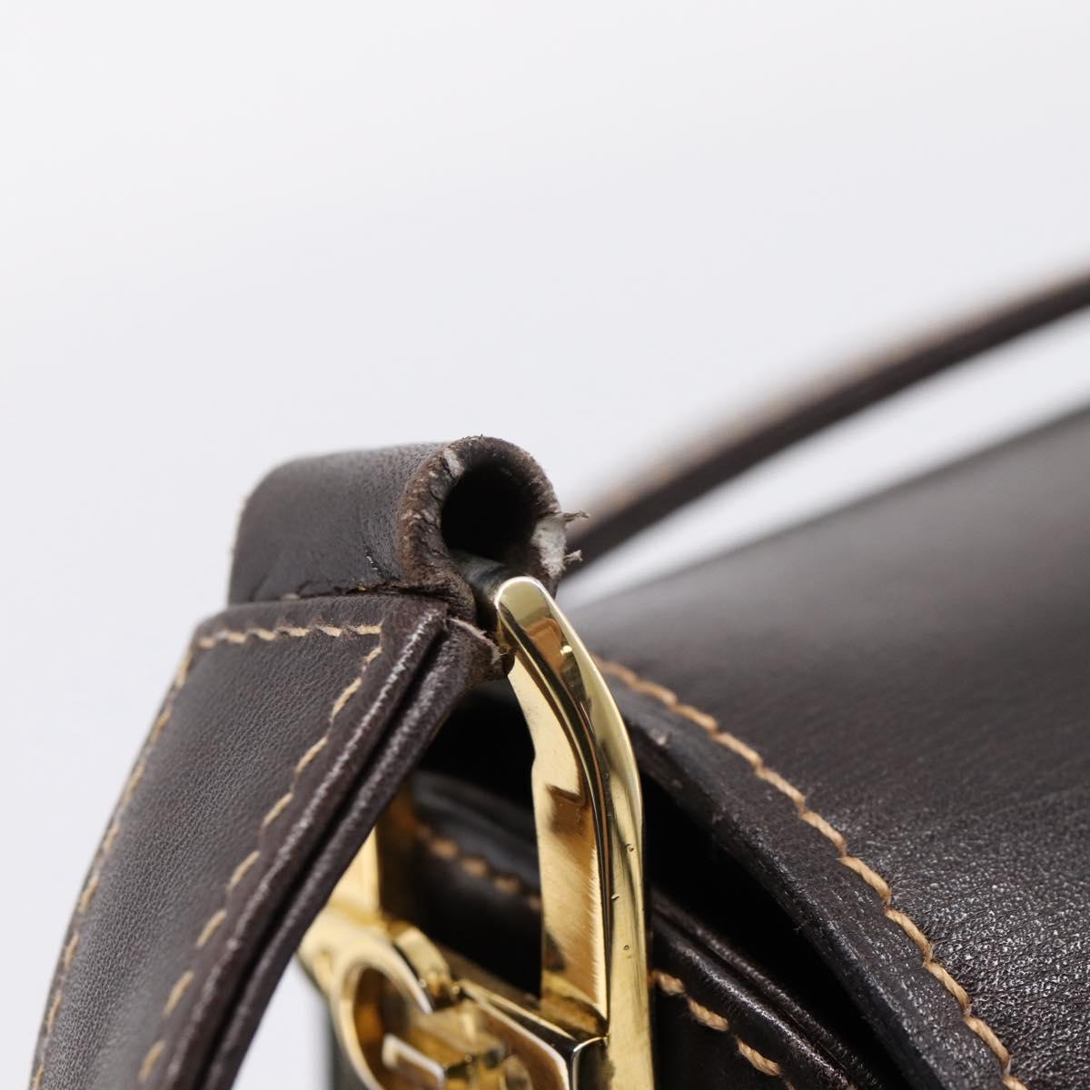 GUCCI Shoulder Bag Leather Brown Gold Auth 209942V