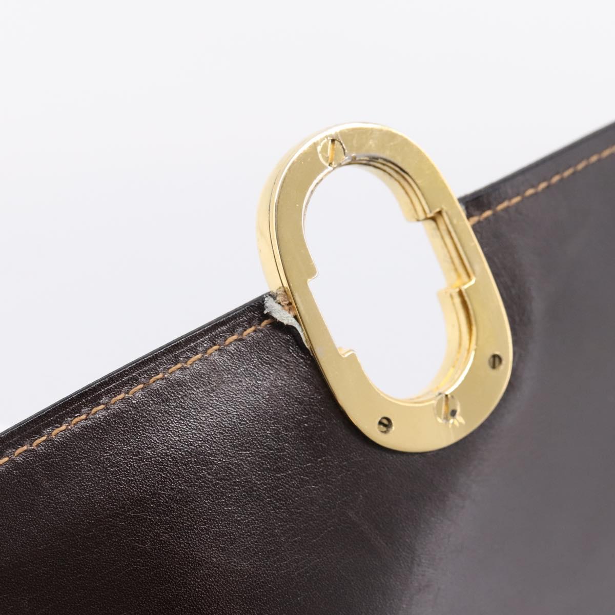 GUCCI Shoulder Bag Leather Brown Gold Auth 209942V
