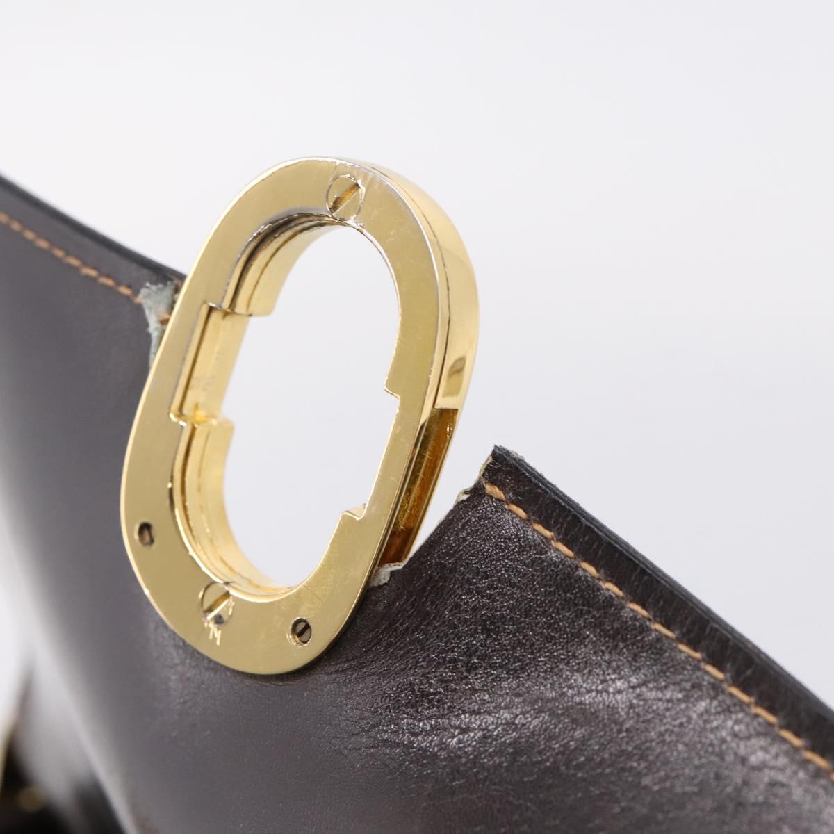 GUCCI Shoulder Bag Leather Brown Gold Auth 209942V