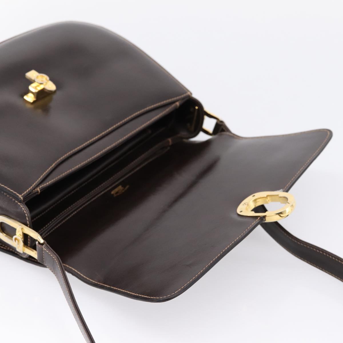 GUCCI Shoulder Bag Leather Brown Gold Auth 209942V